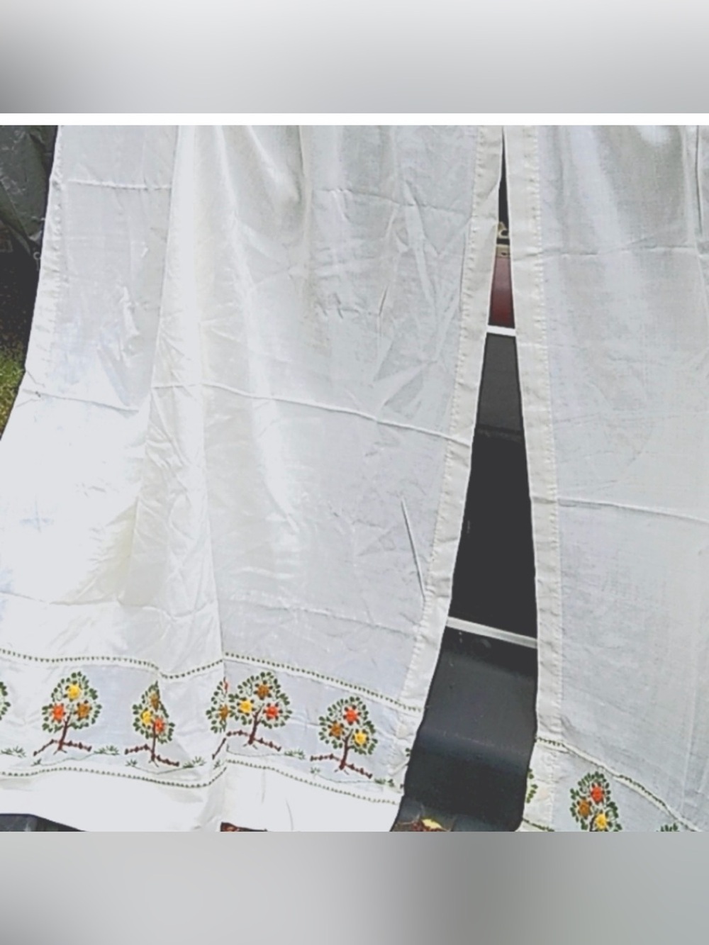 Vintage Ozarks curtains with fall trees